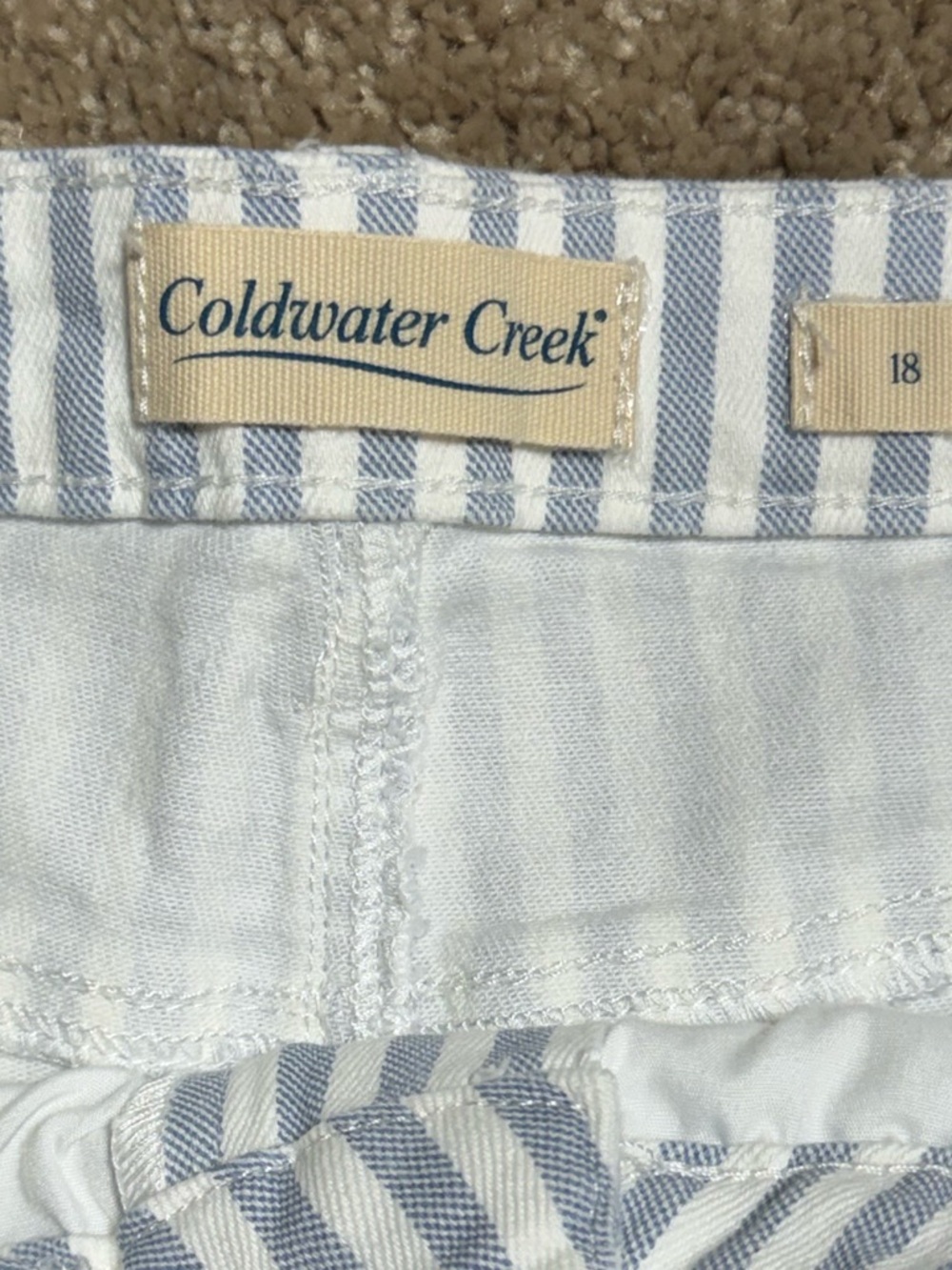 Coldwater Creek Blue and White Striped Cropped Chinos - Picture 3 of 7